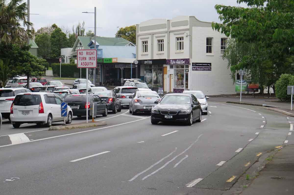 Mt Albert’s prang alley, intersection with Asquith Ave and New North Rd Mt Albert's prang alley