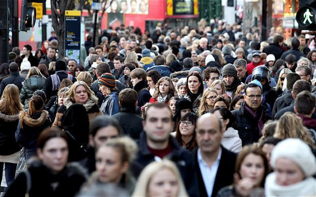 Milling people in city streets