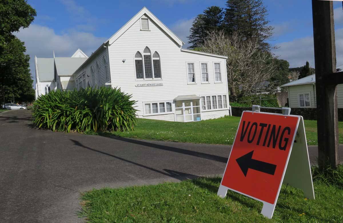 Voting booth at Mt Albert Methodist Church on polling day 2017